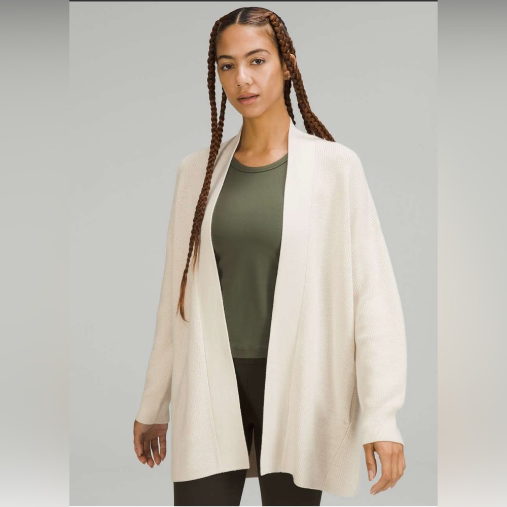 Lululemon Merino Wool Blend Ribbed Long Wrap Sweater White Opal Size 0